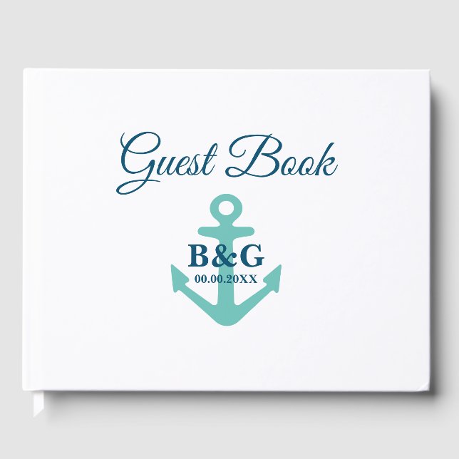 Modern nautical anchor monogram wedding guest book (Front)