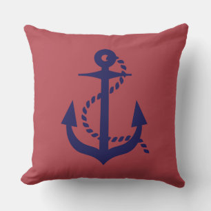 Modern Nautical anchor Navy Blue and Red Cushion