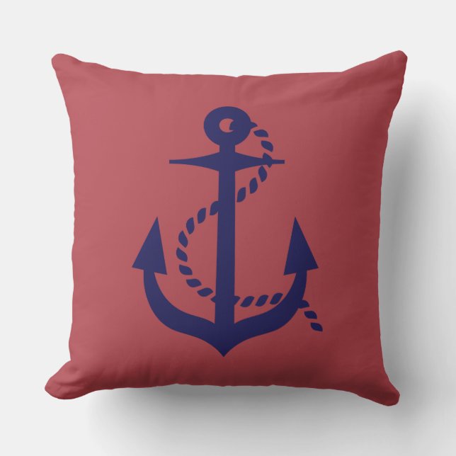 Modern Nautical anchor Navy Blue and Red  Cushion (Front)