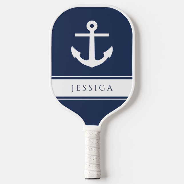 Modern Nautical Anchor Navy Blue  Pickleball Paddle (Front)