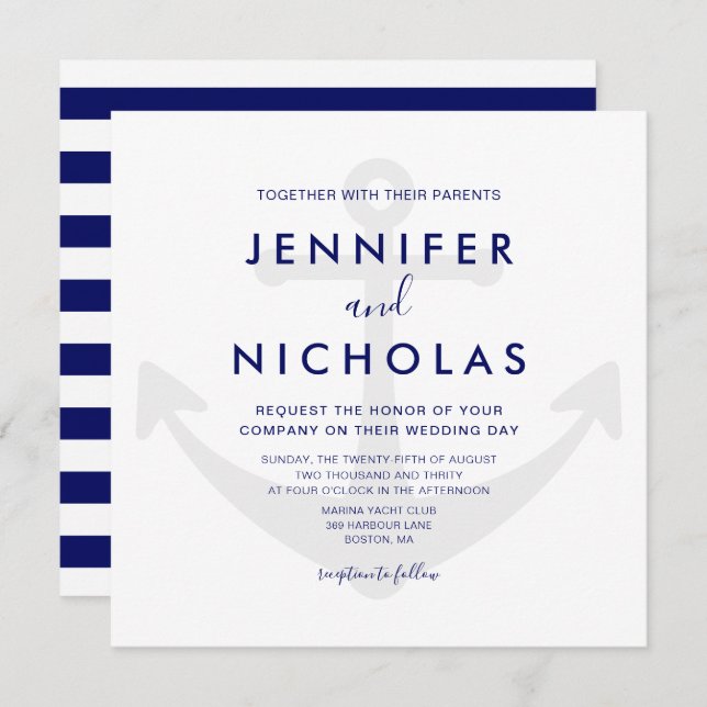 Modern Nautical Anchor Wedding Invitation (Front/Back)