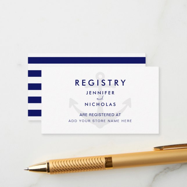 Modern Nautical Anchor Wedding Registry Enclosure Card (Front/Back In Situ)