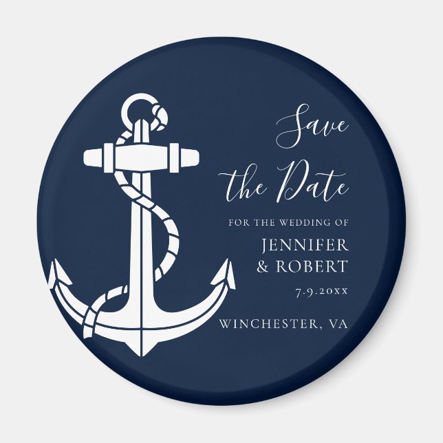Modern Nautical Anchor Wedding Save the Date Magnet (Front)