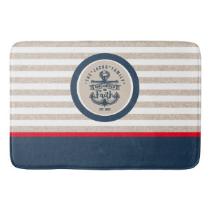 Modern Nautical Anchored In Faith Bath Mat