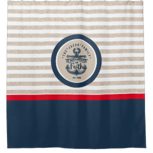 Modern Nautical Anchored In Faith Bath Mat Shower Curtain