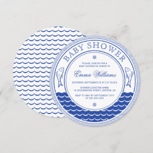 Modern Nautical Baby Shower Invitations - Blue