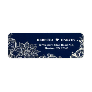 modern nautical beach white lace navy blue return address label
