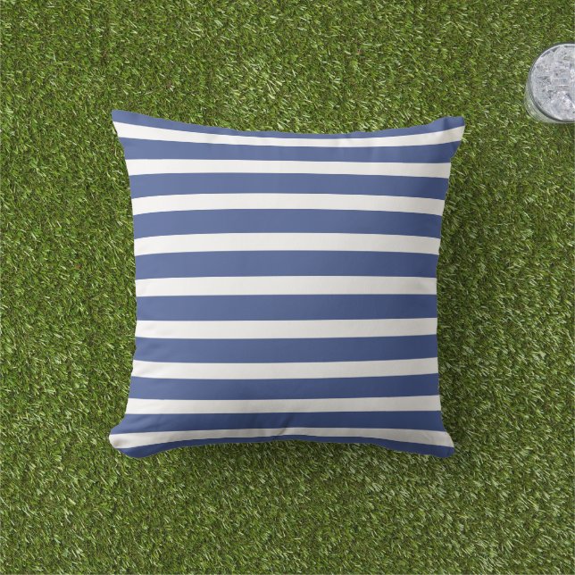 Modern Nautical Blue and White Stripes Cushion (Grass)