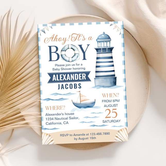 Modern Nautical Blue Baby Boy Shower Invitation (Creator Uploaded)
