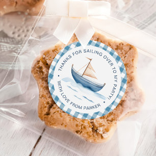 Modern Nautical Blue Boy 1st Birthday Classic Round Sticker