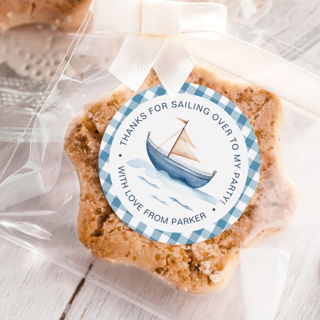 Modern Nautical Blue Boy 1st Birthday Classic Round Sticker (Creator Uploaded)