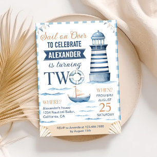 Modern Nautical Blue Boy 2nd Birthday Invitation