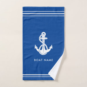 Modern Nautical Boat Anchor and Name Custom Hand Towel