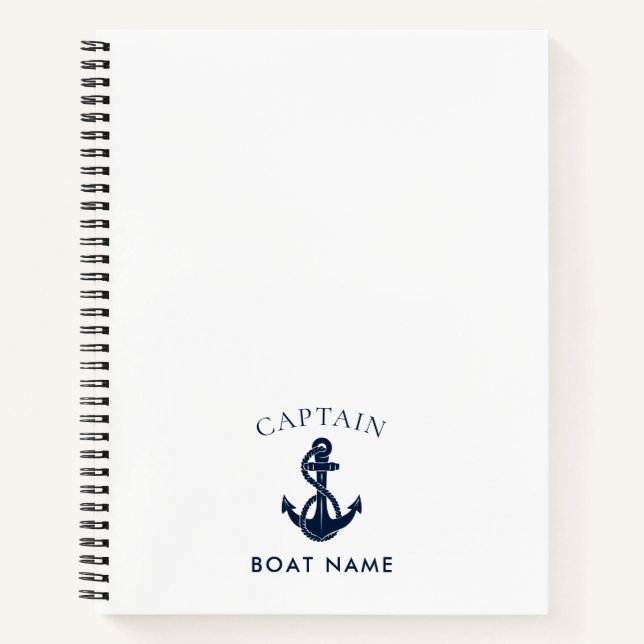 Modern Nautical Boat Anchor Captain Custom Notebook (Front)