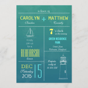 Modern Nautical Boat   Lighthouse Rehearsal Dinner Invitation