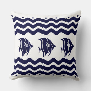 Modern Nautical Chic Navy Blue Fish Cushion