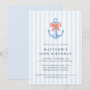 Modern Nautical Coastal Anchor Birthday Party  Invitation