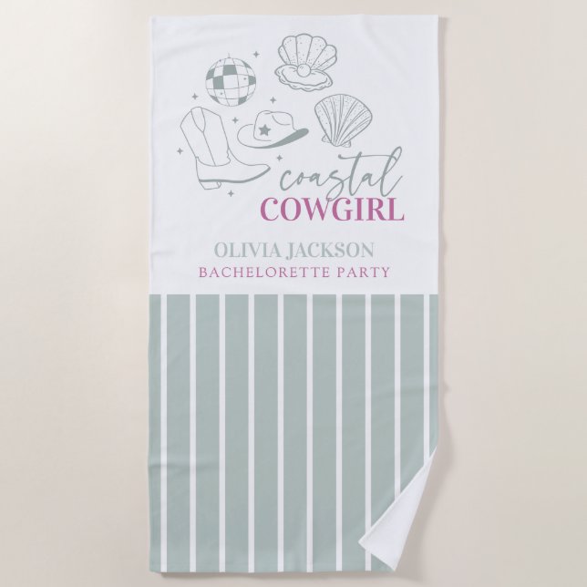 Modern Nautical Coastal Cowgirl Bachelorette Party Beach Towel (Front)