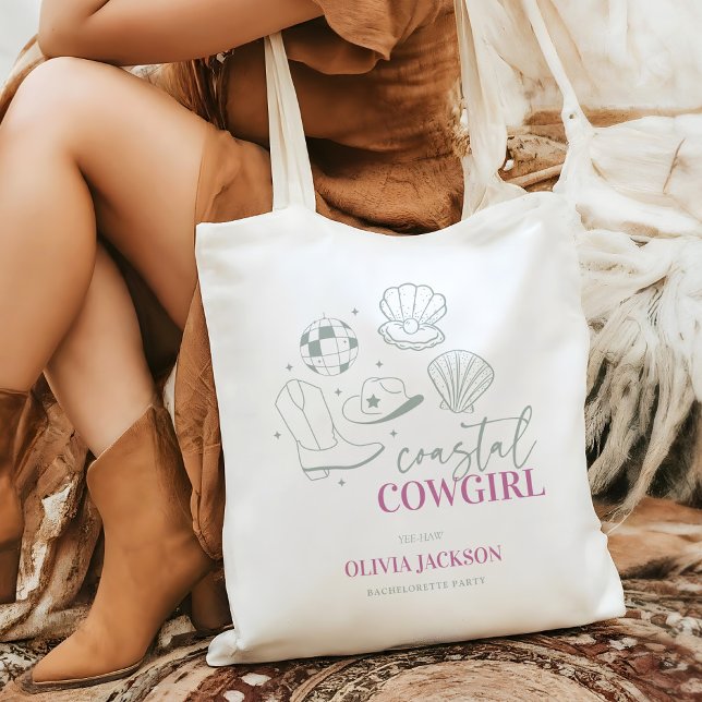 Modern Nautical Coastal Cowgirl Bachelorette Party Tote Bag (Creator Uploaded)
