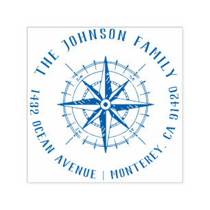 Modern Nautical Compass Family Name Return Address Self-inking Stamp