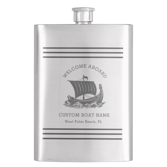 Modern Nautical Custom Boat Name & Ship Logo Hip Flask (Front)