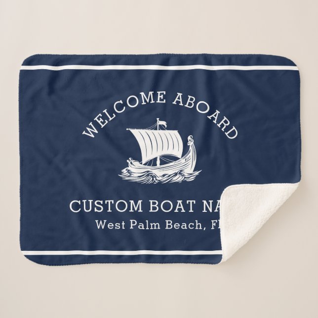 Modern Nautical Custom Boat Name & Ship Logo Sherpa Blanket (Front (Horizontal))
