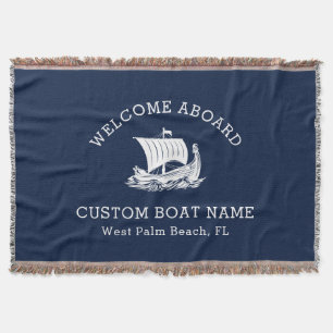 Modern Nautical Custom Boat Name & Ship Logo Throw Blanket