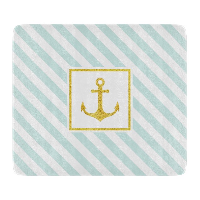 Modern Nautical Design Faux Glitter Anchor Cutting Board (Front)