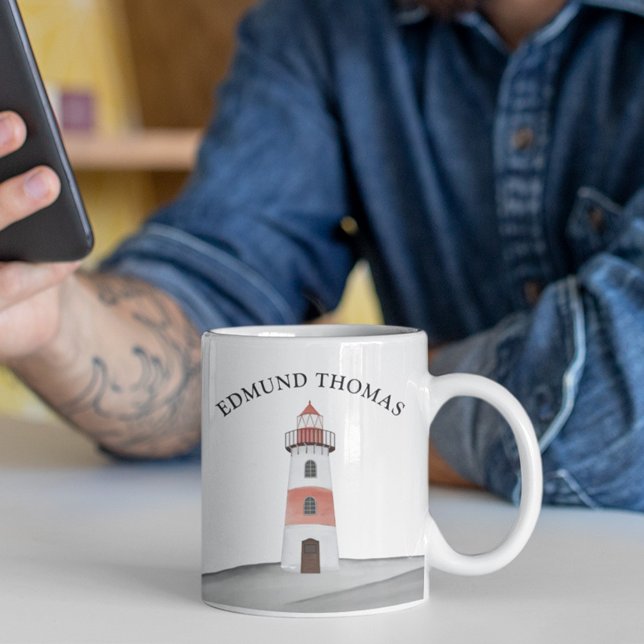 Modern Nautical Elegant Minimalist Lighthouse  Coffee Mug (Creator Uploaded)
