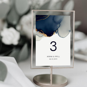 Modern Nautical Elegant Navy Blue Beach Wedding Table Number