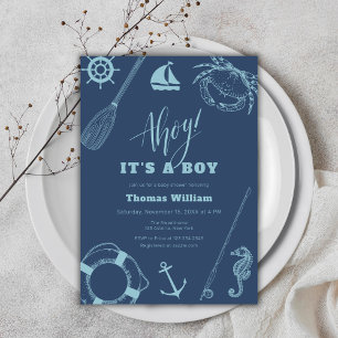 Modern Nautical Fishing Boy Baby Shower  Invitation