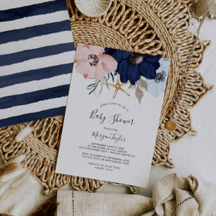 Modern Nautical Floral Baby Shower Invitation
