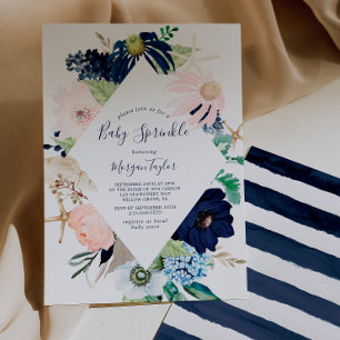 Modern Nautical   Floral Baby Sprinkle Invitation