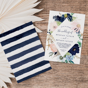 Modern Nautical Floral Diamond Geometric Wedding Invitation