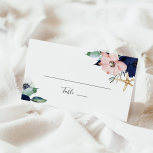 Modern Nautical   Floral Folded Wedding Place Card
