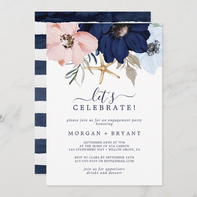 Modern Nautical | Floral Let's Celebrate Invitation (Front/Back)