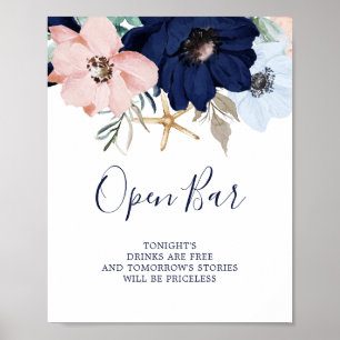 Modern Nautical   Floral Open Bar Sign