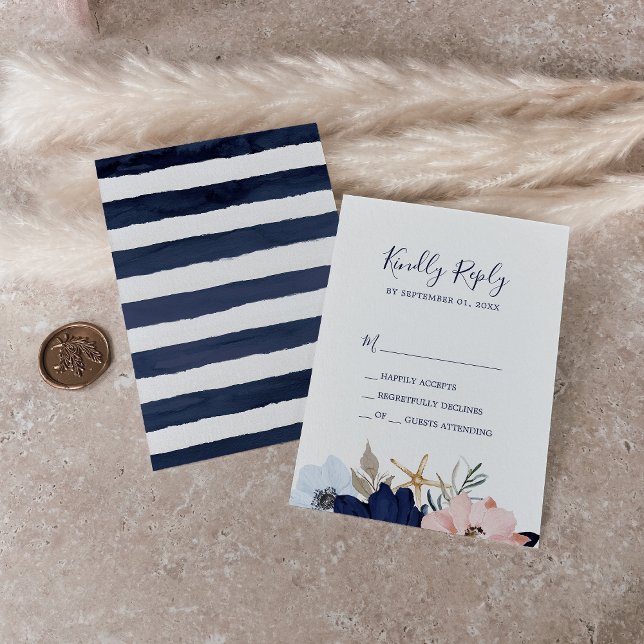 Modern Nautical | Floral Simple RSVP Card (Creator Uploaded)