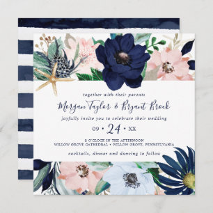 Modern Nautical Floral Square Wedding Invitation