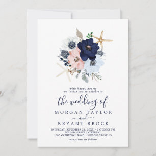 Modern Nautical Floral Striped Wedding Invitation