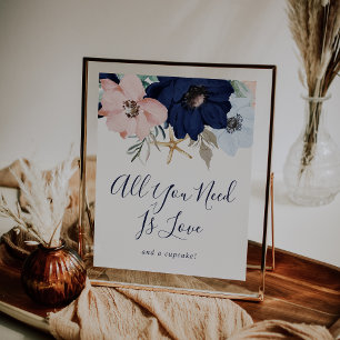 Modern Nautical   Floral Wedding Cupcake Sign