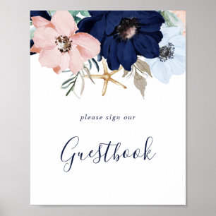 Modern Nautical   Floral Wedding Guestbook Sign