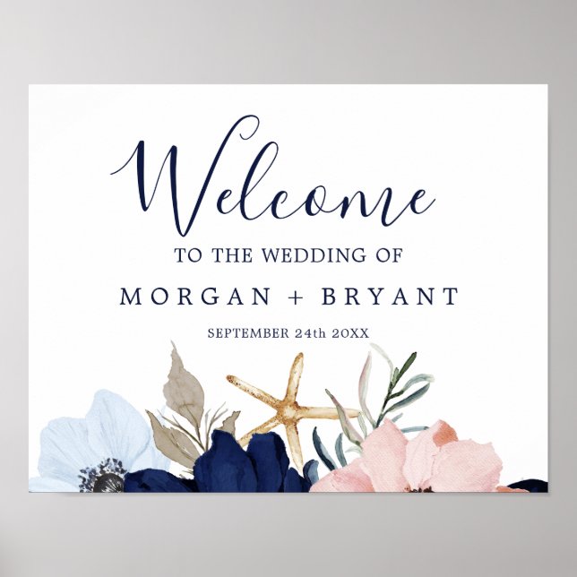 Modern Nautical | Floral Wedding Welcome Poster (Front)