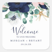 Modern Nautical | Floral Wedding Welcome Square Sticker (Front)