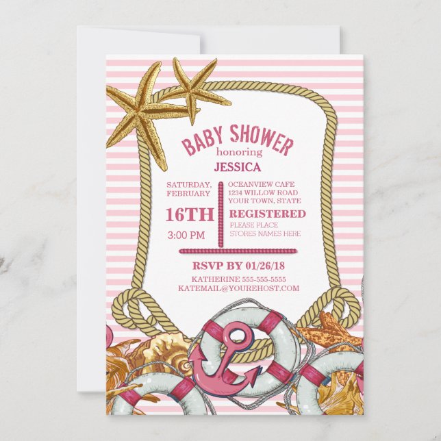 Modern Nautical Girl Baby Shower Invitation (Front)