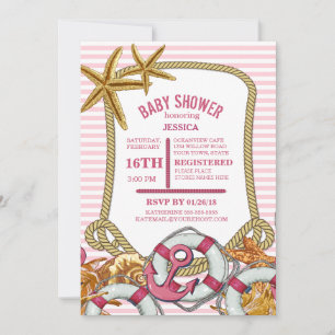 Modern Nautical Girl Baby Shower Invitation