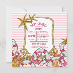 Modern Nautical Girl Baby Shower Invitation