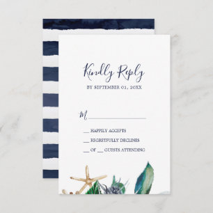 Modern Nautical   Greenery and Stripes RSVP Card