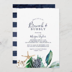 Modern Nautical   Greenery Brunch and Bubbly Invitation