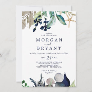 Modern Nautical Greenery Casual Wedding Invitati Invitation